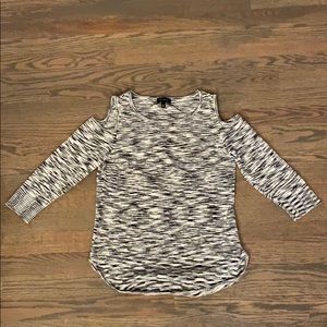 Cut-out shouldered, black and white striped shirt